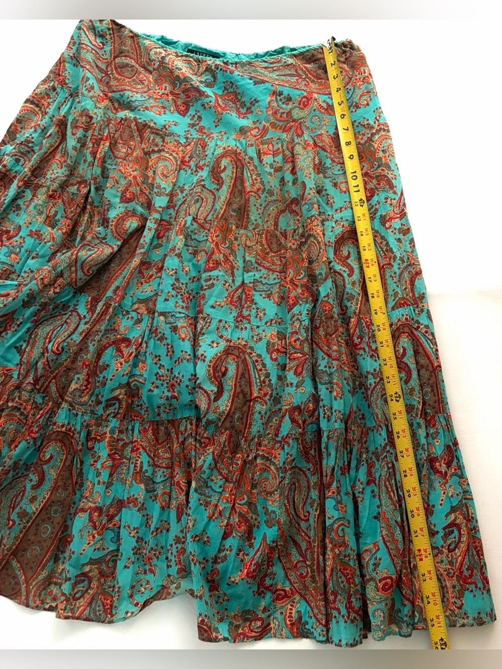 Ralph Lauren Vintage Boho Paisley Print Blue Flowy Low Rise Maxi Skirt Cotton 1X - Picture 13 of 16